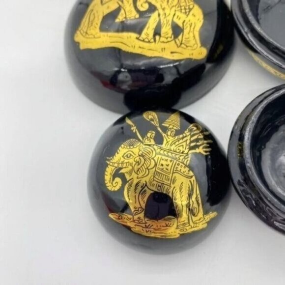 Burmese Lacquerware Gold Accented Trinket Boxes Set Of 3 - Picture 7 of 12